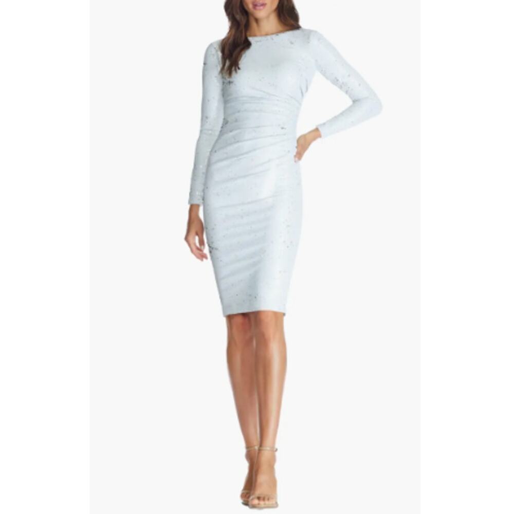 NWT DRESS THE POPULATION Silver Emilia Sequin Long Sleeve Cocktail Dress Size L